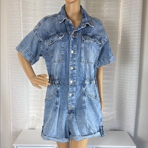 We The Free Light Blue Denim Jean Jumpsuit, Medium